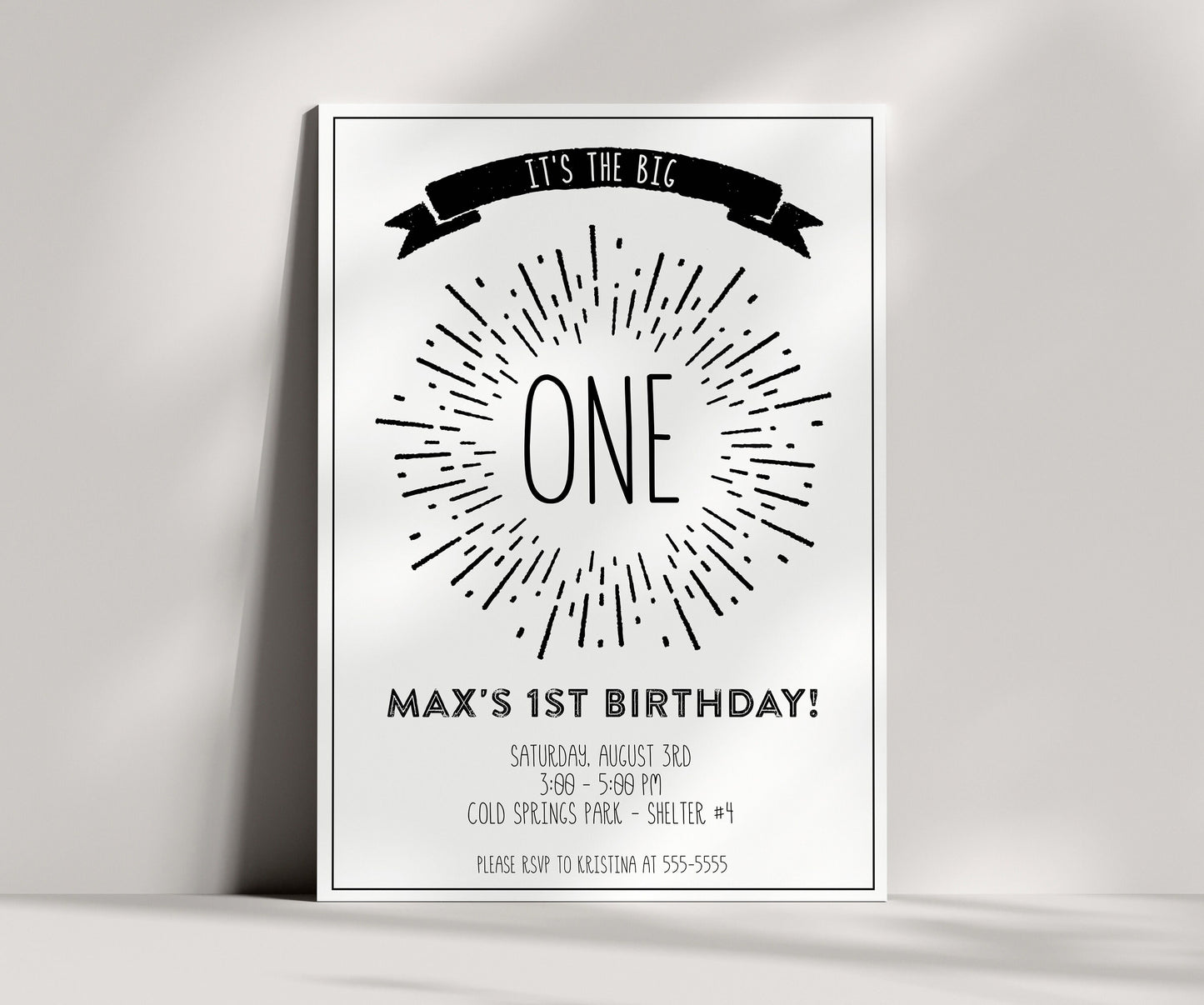 The Big ONE Welcome Sign - First Birthday Party Decor, Minimalist 1st Birthday, Monochromatic, Black and White, Entrance Sign, EDITABLE, DIY