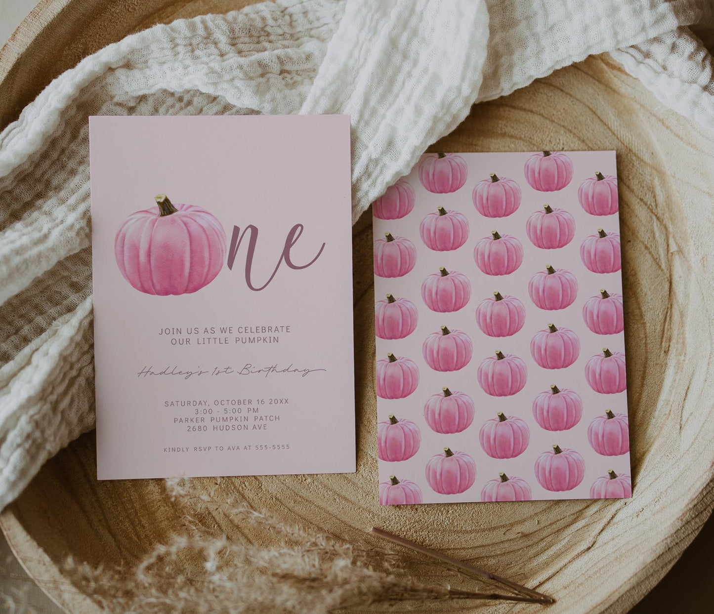 Pink Pumpkin Stats Board - First Birthday Milestone Poster, Pumpkin is One, Fall Birthday Party, Girl Pink Pumpkin - EDITABLE Template