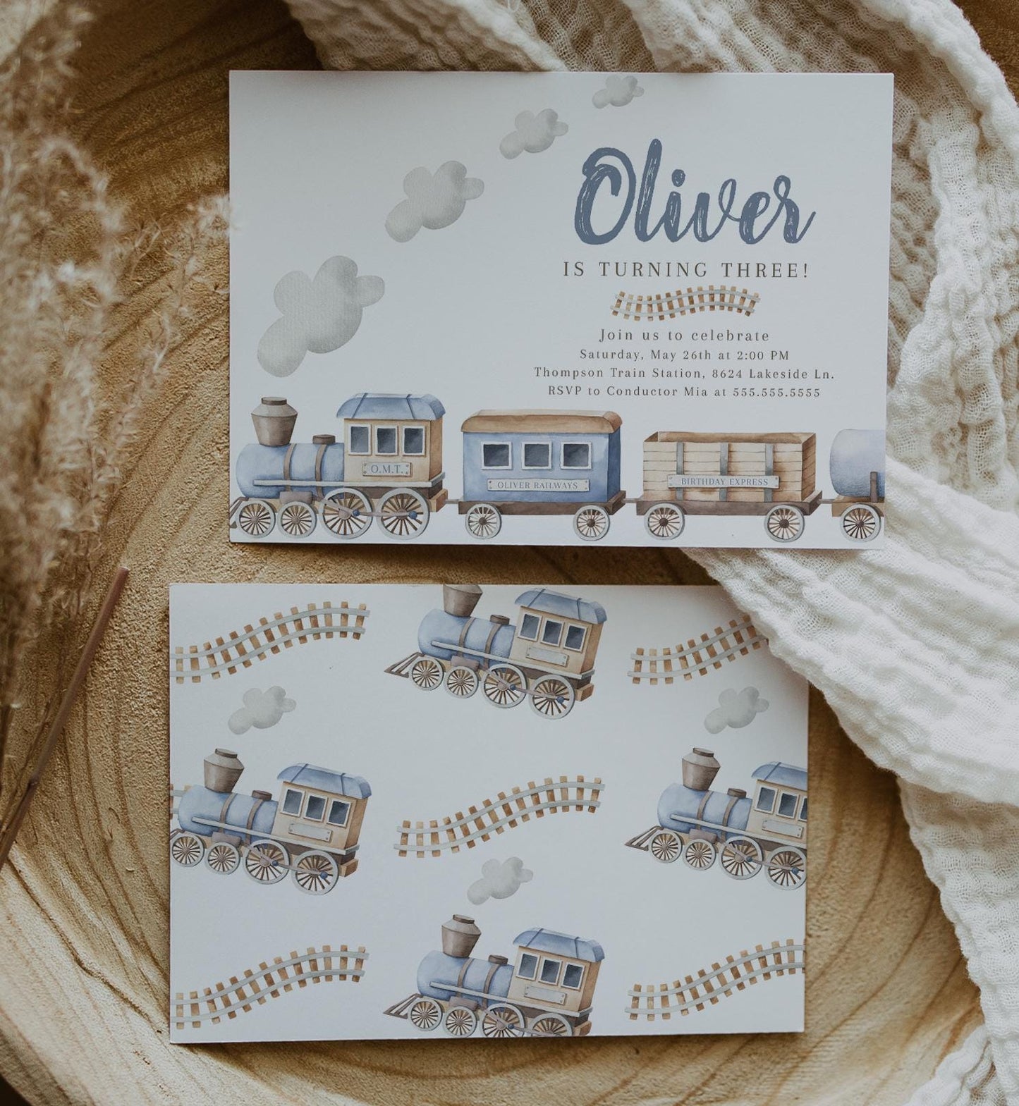 Train Backdrop - Train Birthday Party Decorations - Vintage Train Banner, Fabric Tapestry, Blue Train Wall Hanging - Free US Shipping