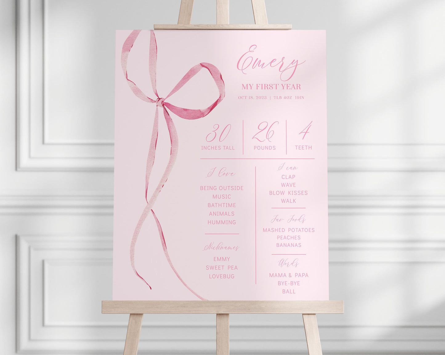 Pink Bow Welcome Sign, Coquette Aesthetic Ribbon Entrance Sign, Minimalist Girl Party Sign, Bow Theme Party - Editable Template