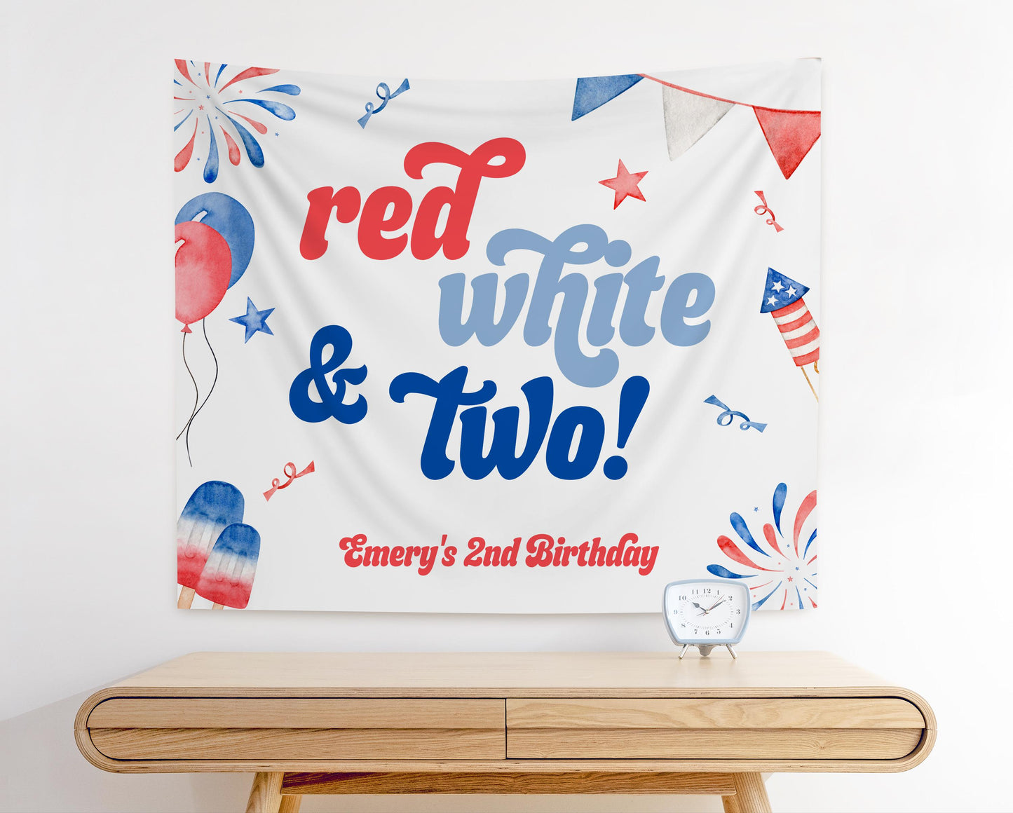 Red White and Two Tag, Second Birthday Party Favor, 4th of July, Patriotic 2nd Birthday Gable Box Label, Editable Thank You Sticker Template