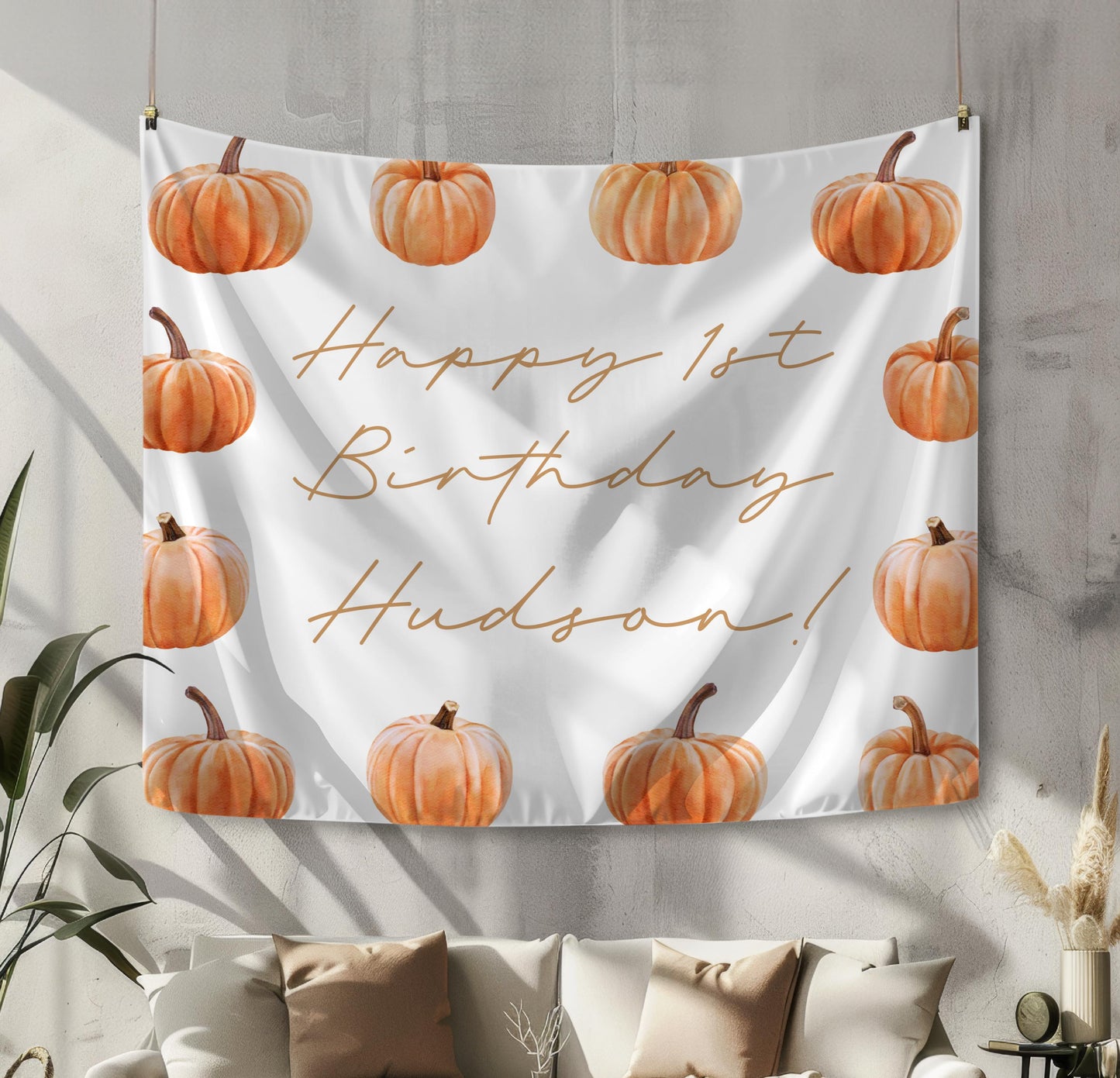 Pumpkin Party Backdrop - Pumpkin Party Wall Decoration - Fall Autumn Birthday Banner - DIGITAL FILE