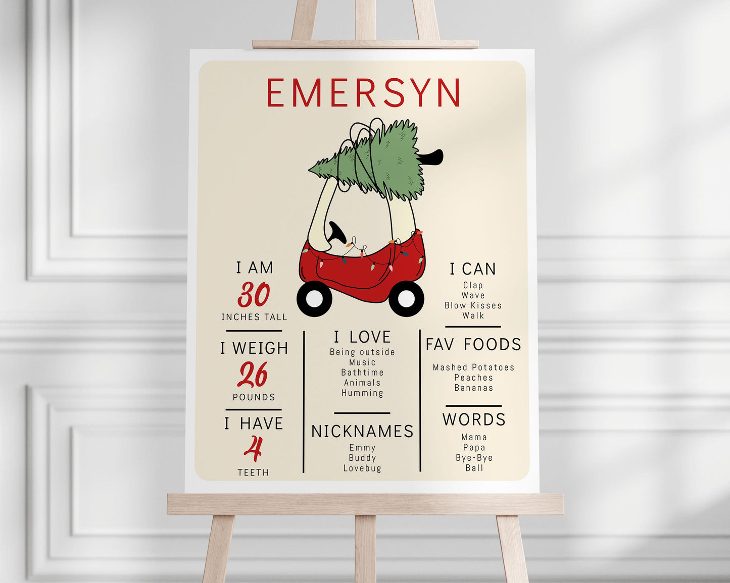 Christmas Tree Toy Car Birthday Sign - Red Car Party Sign - First Birthday Party Editable Sign