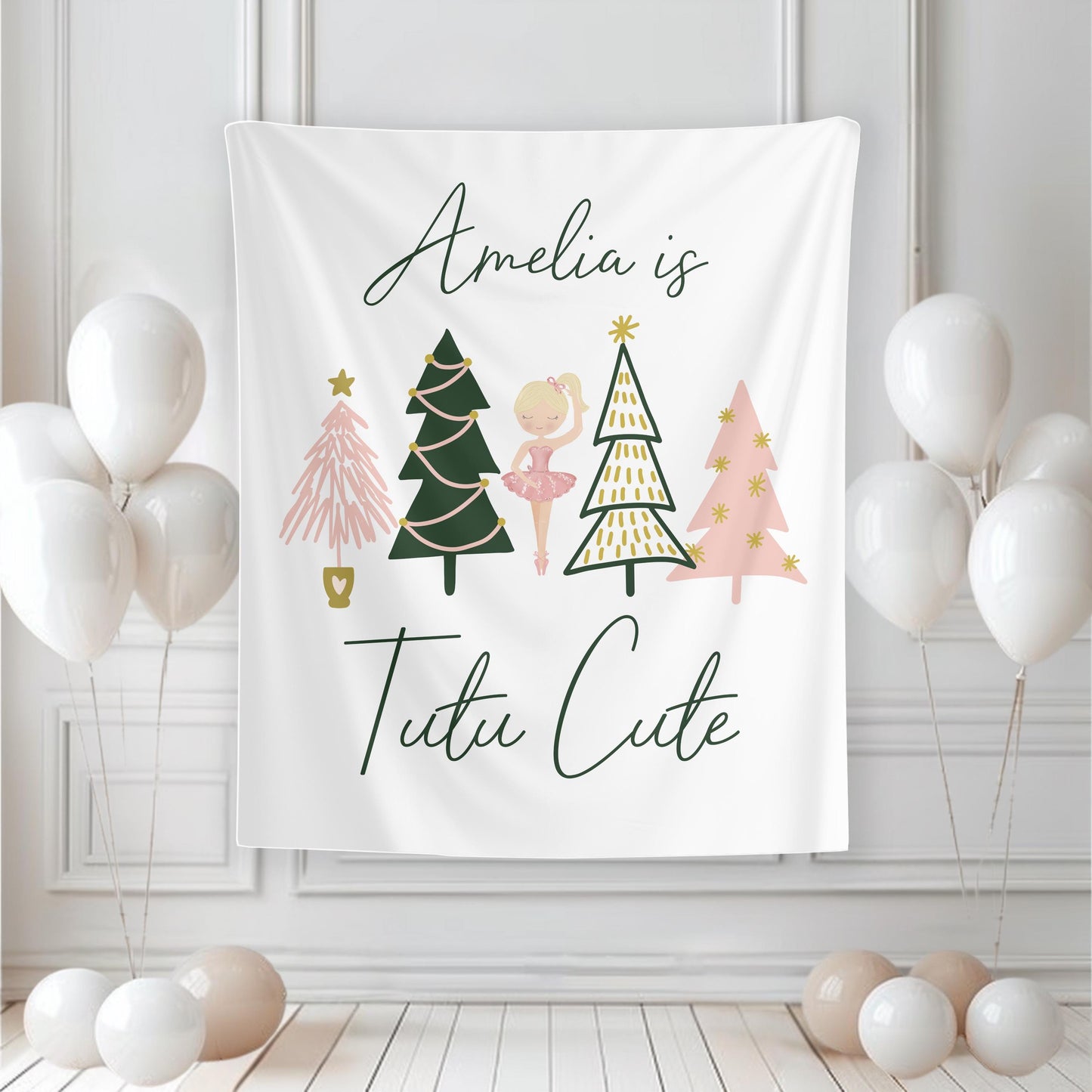 Tutu Cute Backdrop | Girl Winter Christmas Second Birthday Banner | Pink Green Peach Gold Welcome Sign | Personalized Ballerina Decor