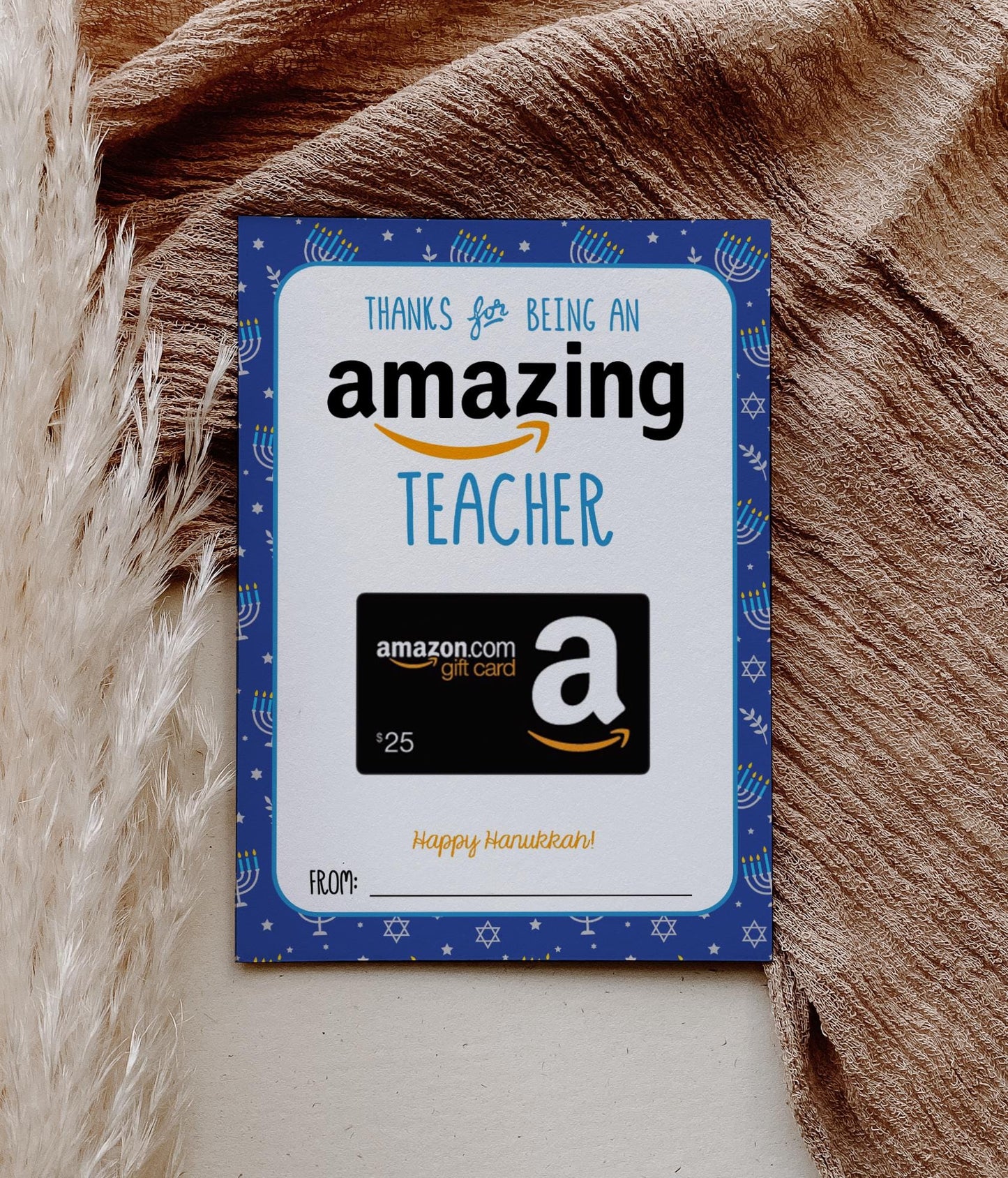 Hanukkah Gift Card Holder for Amazon Gift Card Holder - Amazing Teacher Present - INSTANT DOWNLOAD Printable File