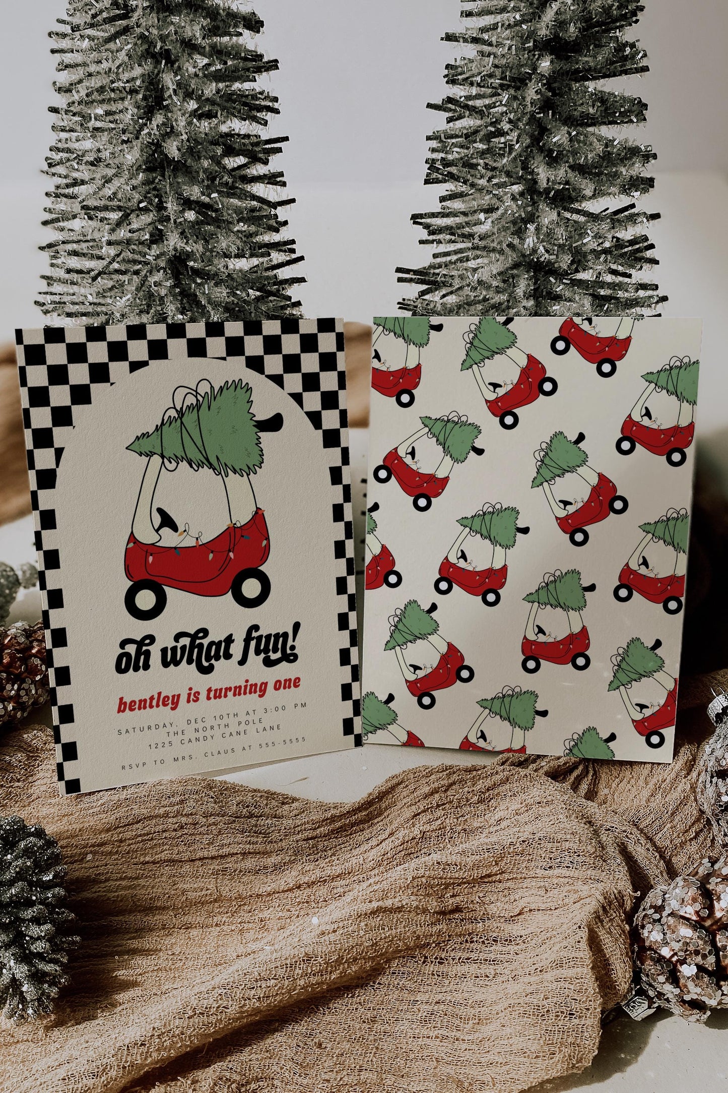 Christmas Toy Car Birthday Time Capsule - Holiday Tree 1st Birthday, First Birthday Party Message, Instant Download, EDITABLE TEMPLATE