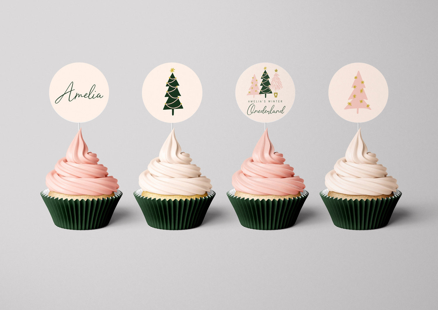girl winter onederland first birthday cupcake toppers
