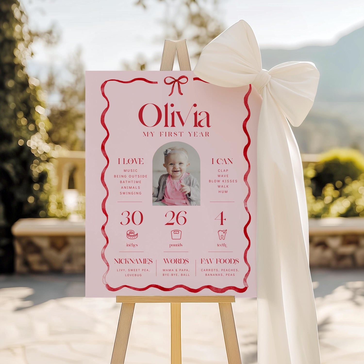 Girls Just Wanna Be ONE Milestone Board, Pink Bow First Birthday Stats Poster, My First Year Editable Sign Template