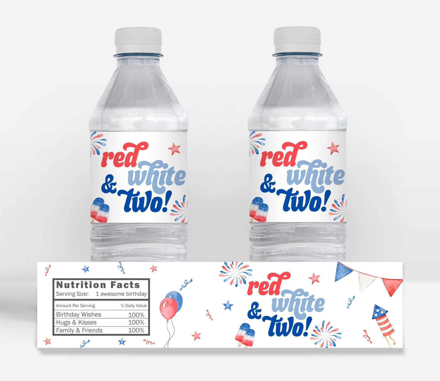Red White and TWO Welcome Sign - Fireworks and Popsicles Sign - 4th of July Birthday Easel Sign, EDITABLE Template - DIY