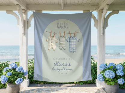 Blue and Green Baby Shower Arch Backdrop