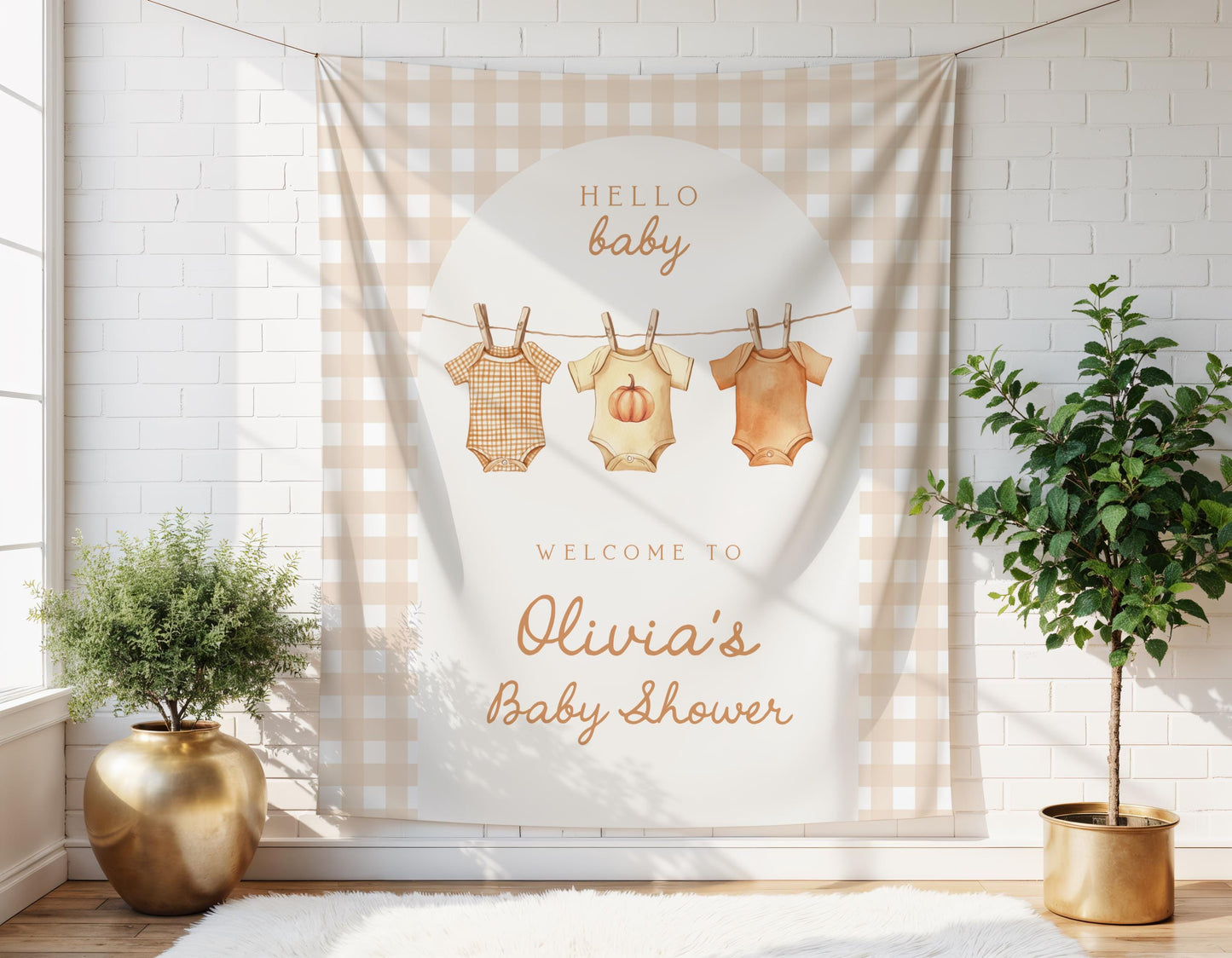 Fall Baby Shower Gingham Arch Backdrop