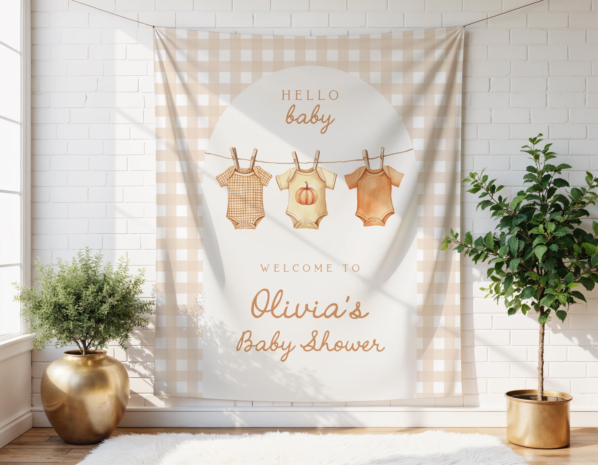Fall Baby Shower Gingham Arch Backdrop