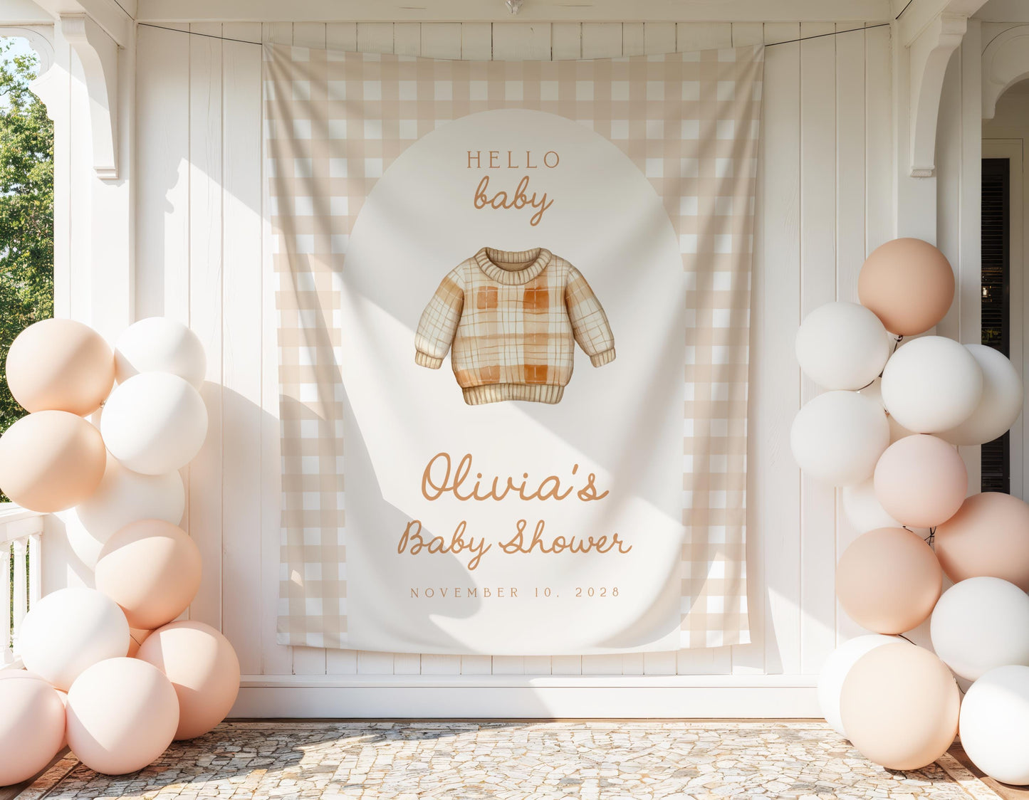 Baby Shower Gingham Backdrop Sweater