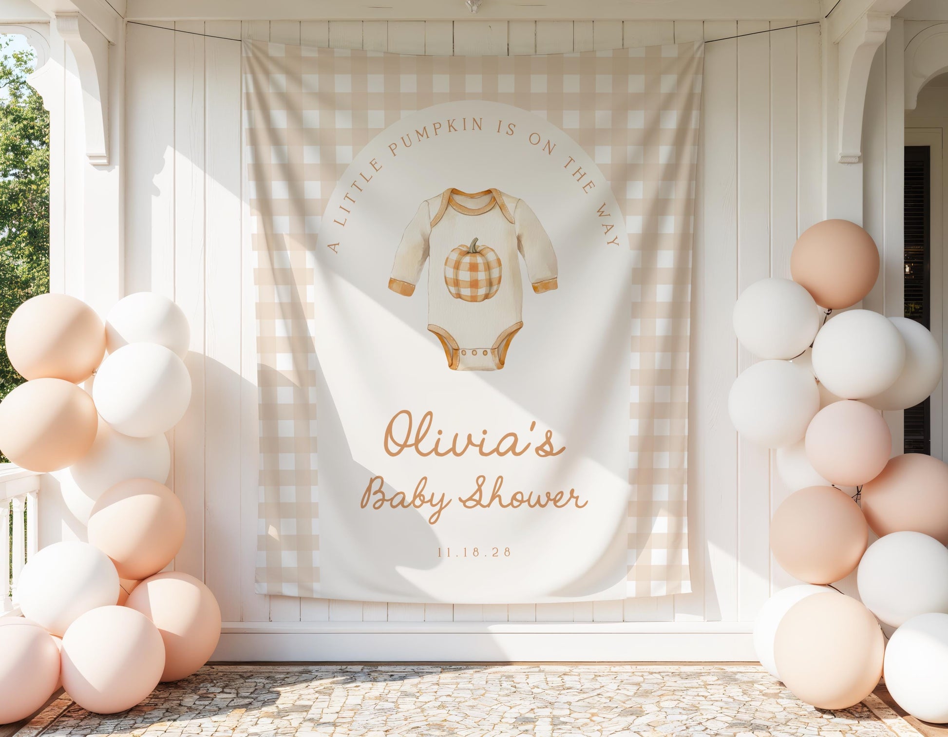 Gingham Little Pumpkin Baby Shower Backdrop