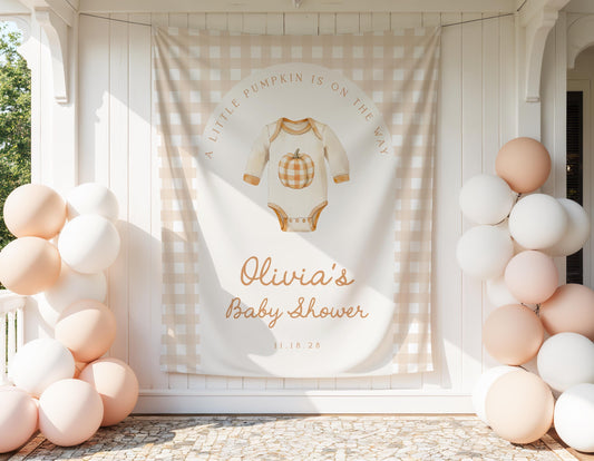 Gingham Little Pumpkin Baby Shower Backdrop