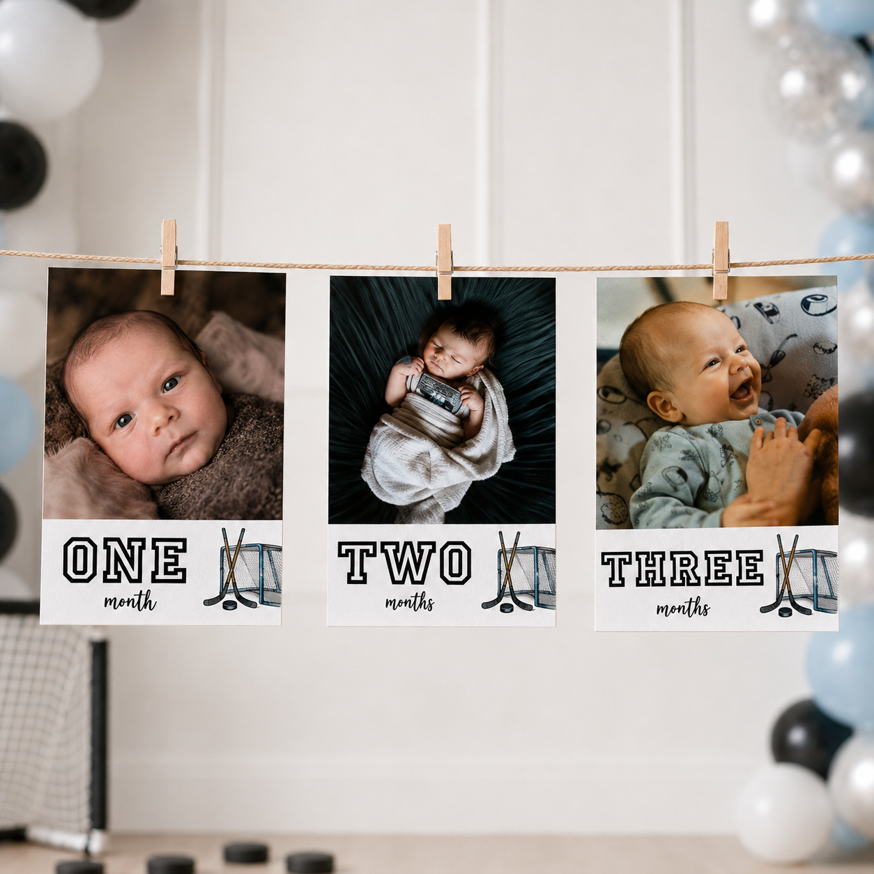 Hockey First Birthday Photo Banner, Monthly Milestone Banner