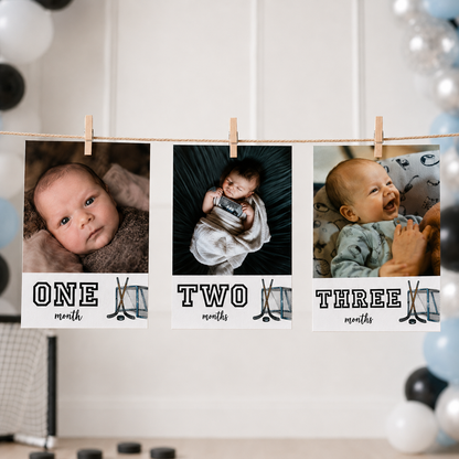Hockey First Birthday Photo Banner, Monthly Milestone Banner