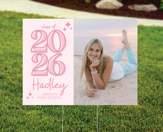 Pink Aesthetic Graduation Yard Sign with Photo