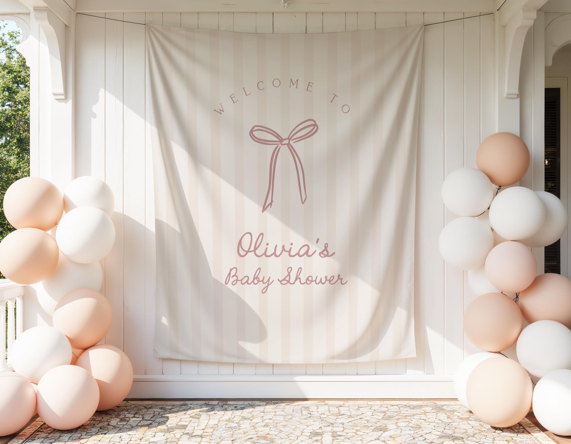 Pale Pink Beige Striped Baby Shower Backdrop
