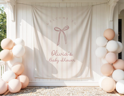 Pale Pink Beige Striped Baby Shower Backdrop