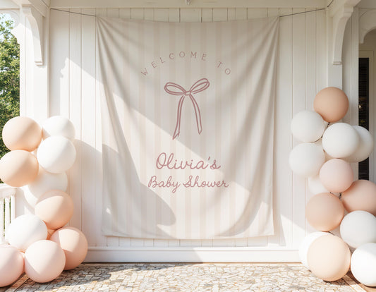 Pale Pink Beige Striped Baby Shower Backdrop