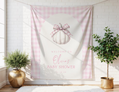 Pink Gingham Pumpkin Baby Shower Backdrop