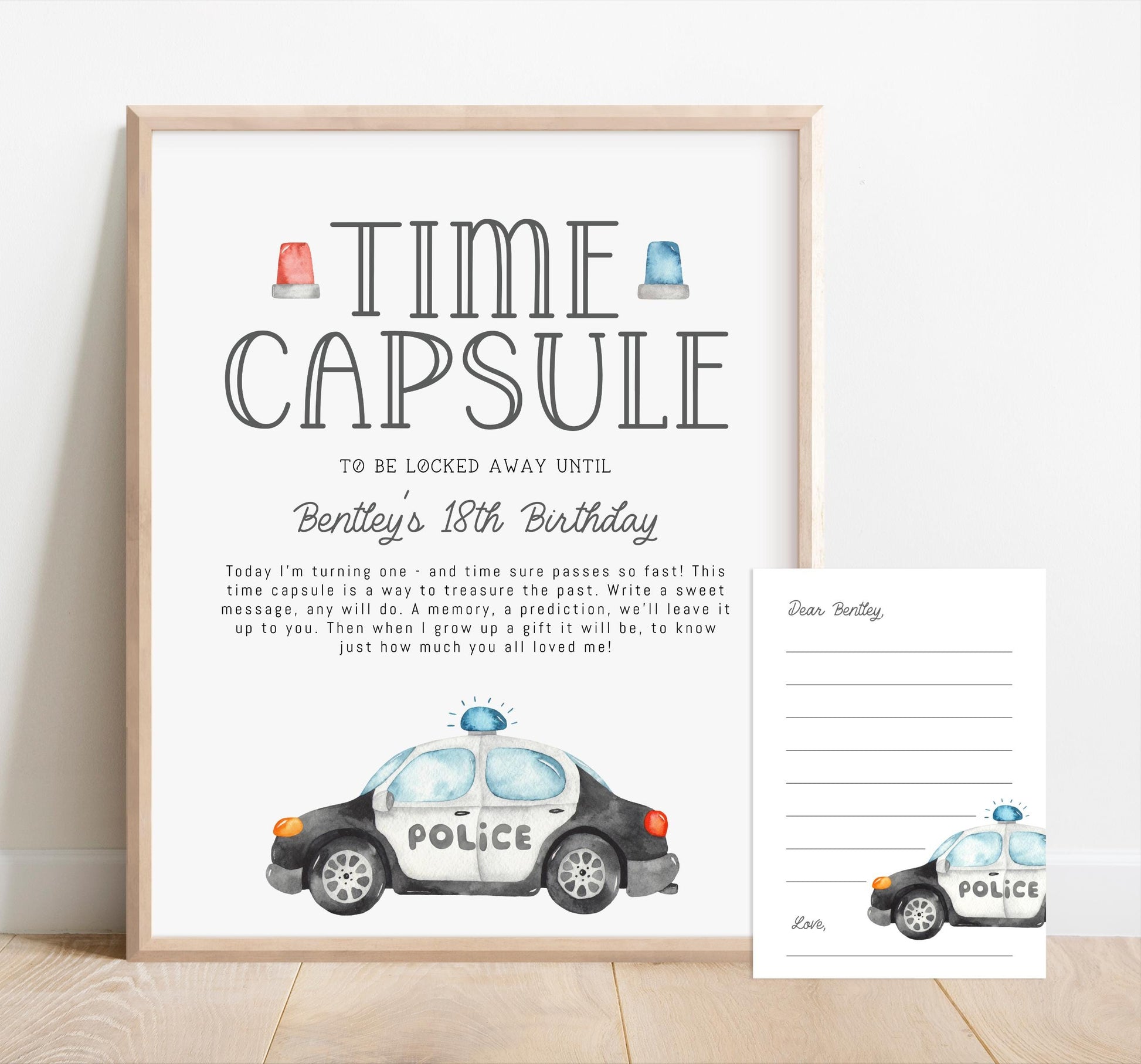 Police Car Time Capsule Party Message