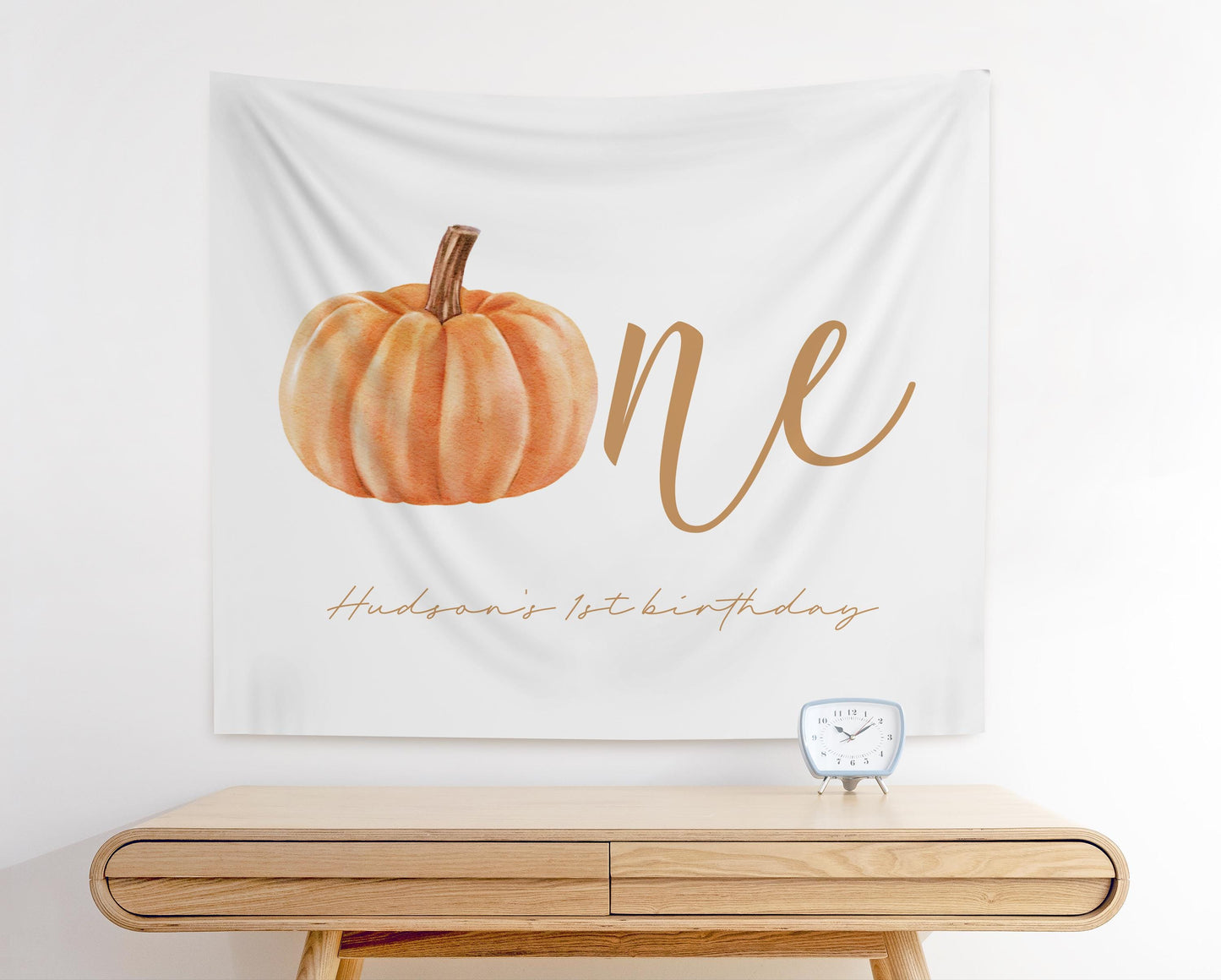 Pumpkin is one first birthday Party Banner - Fabric Backdrop for boy fall 1st birthday party decor.