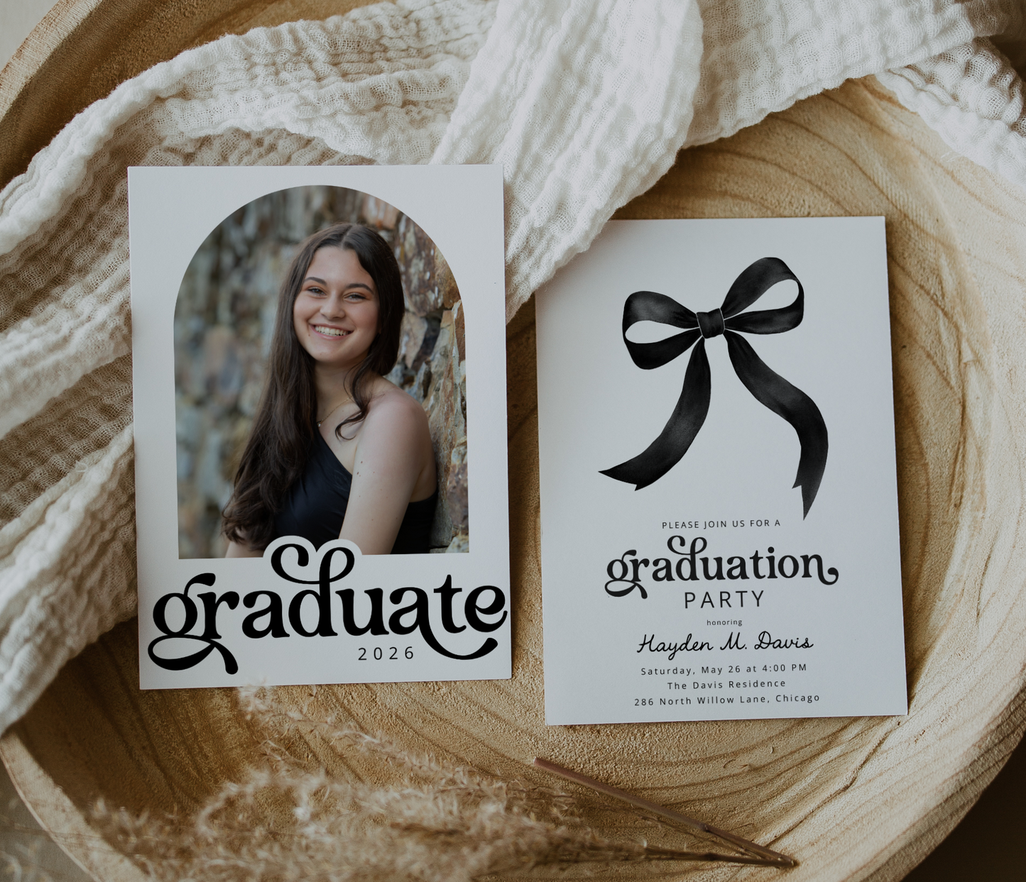 Black Bow Graduation Invitation