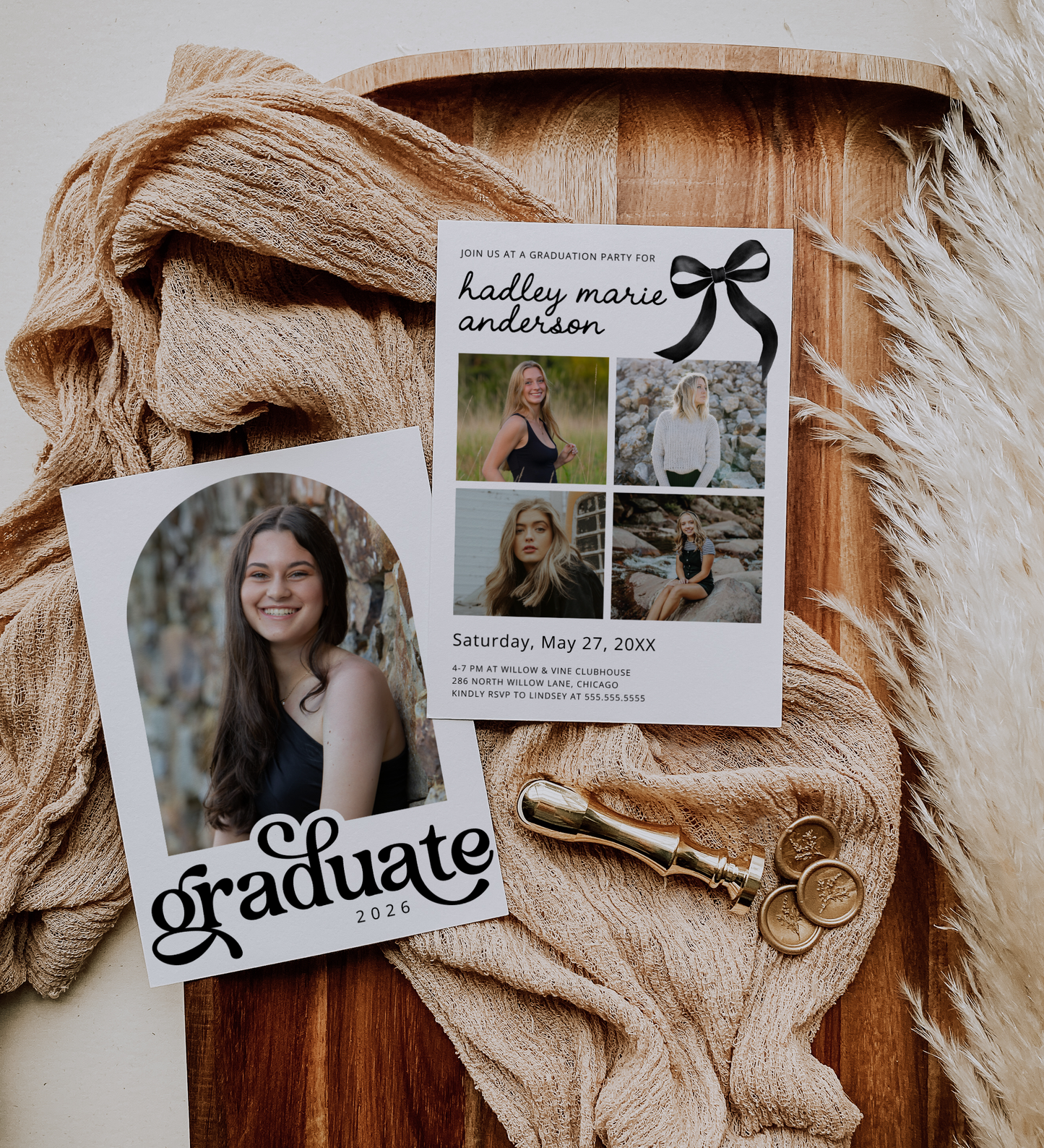 Black Bow Graduation Invitation