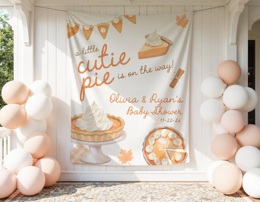 Cutie Pie Baby Shower Backdrop, Personalized Pumpkin Pie Banner, Fall Baby Shower Decorations, Neutral Autumn Photo Background