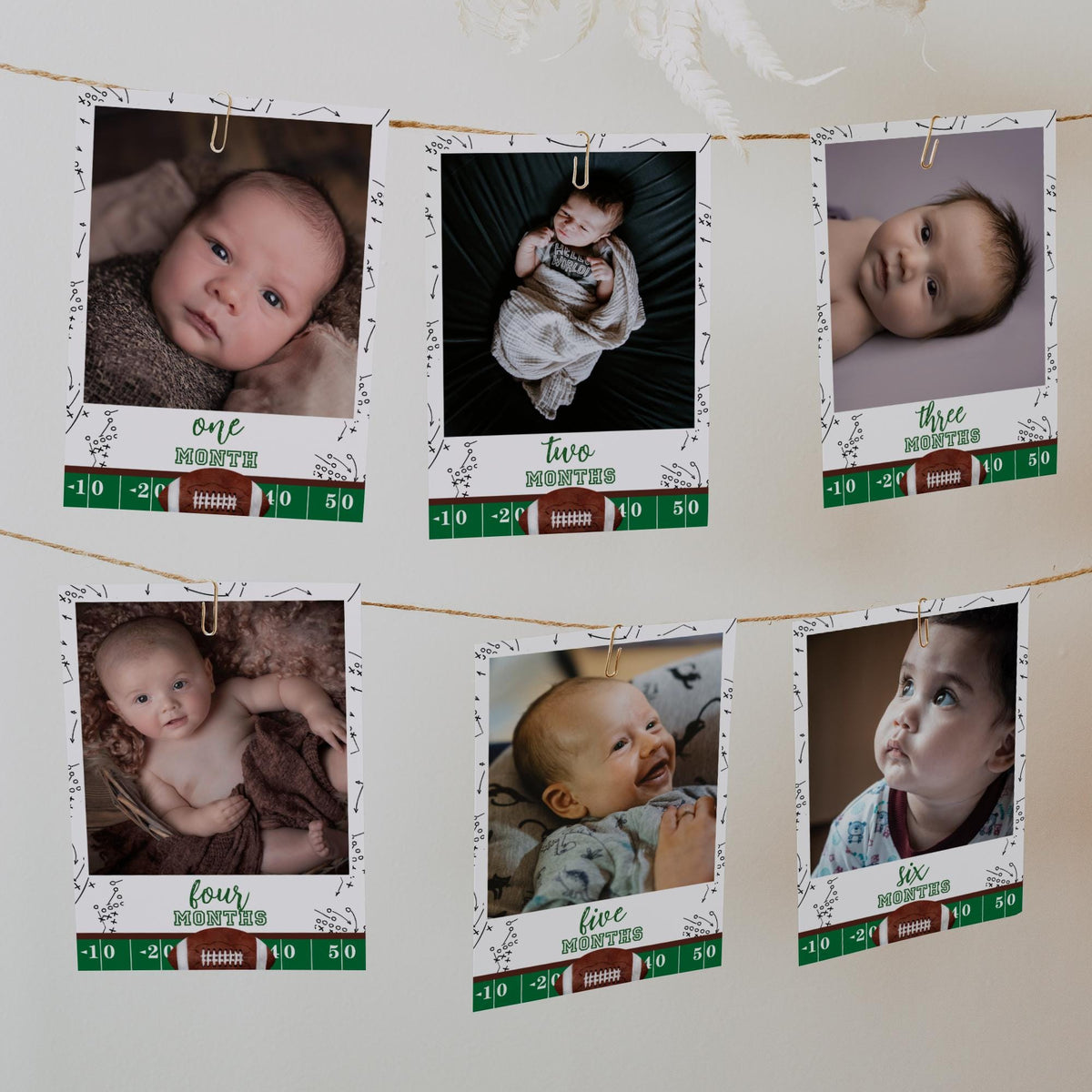 Football First Birthday Photo Banner, First Year Down Monthly Picture Banner, Newborn to 12 Months, Printable 5x7 Birthday Decorations