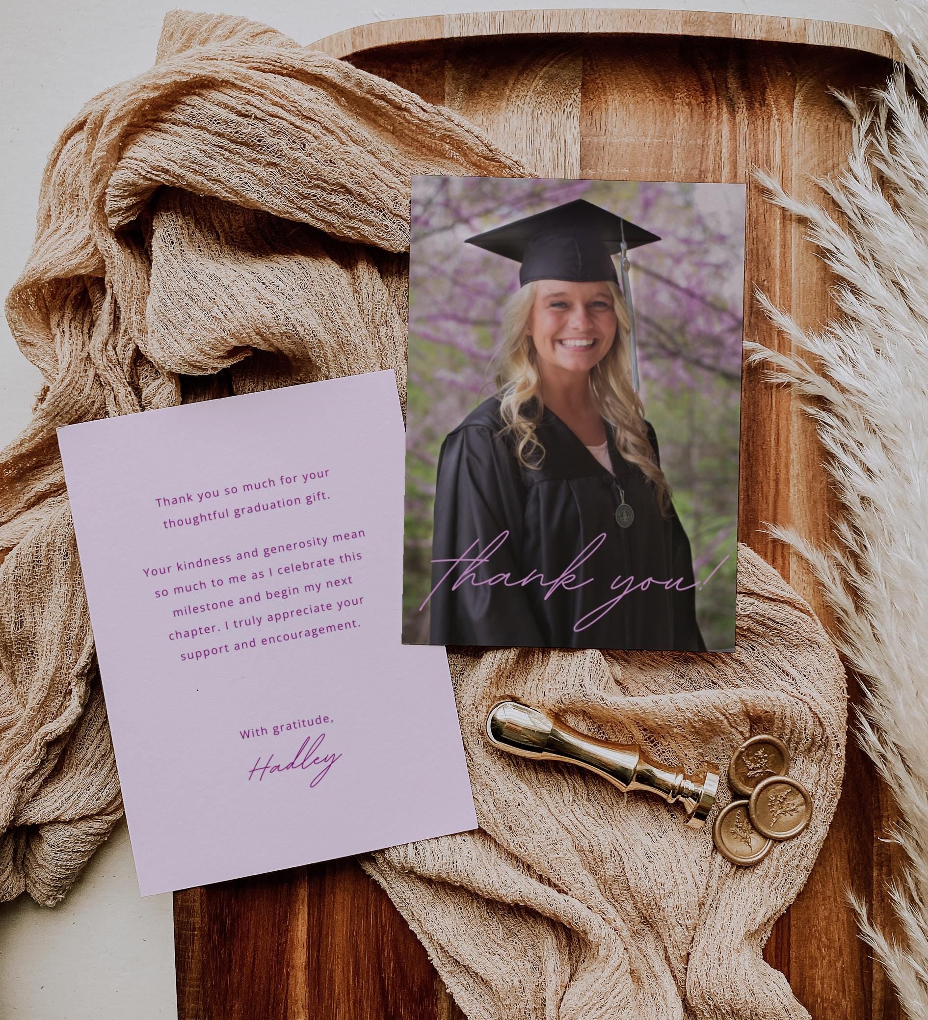 Graduation Thank You Card with Photo | Pink Thank You Note | Personalized Senior Girl Thank You Card | Editable Canva Template | ANY COLOR
