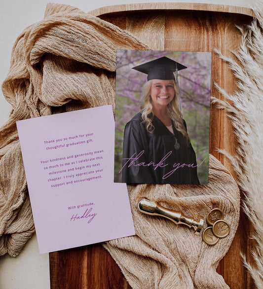 Graduation Thank You Card with Photo | Pink Thank You Note | Personalized Senior Girl Thank You Card | Editable Canva Template | ANY COLOR