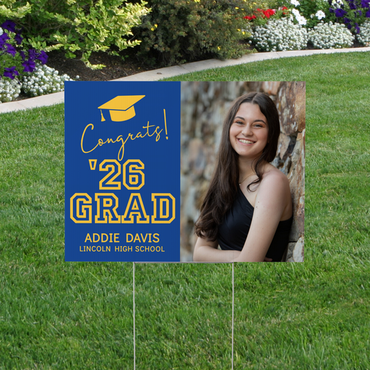 Congrats Graduation Yard Sign with Photo - Outdoor Yard Sign