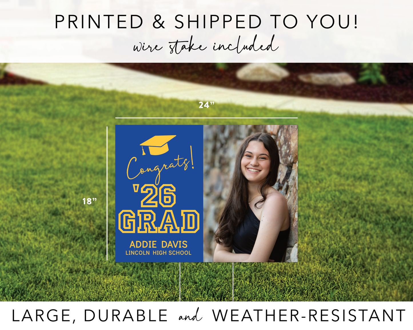 Congrats Graduation Yard Sign with Photo - Outdoor Yard Sign