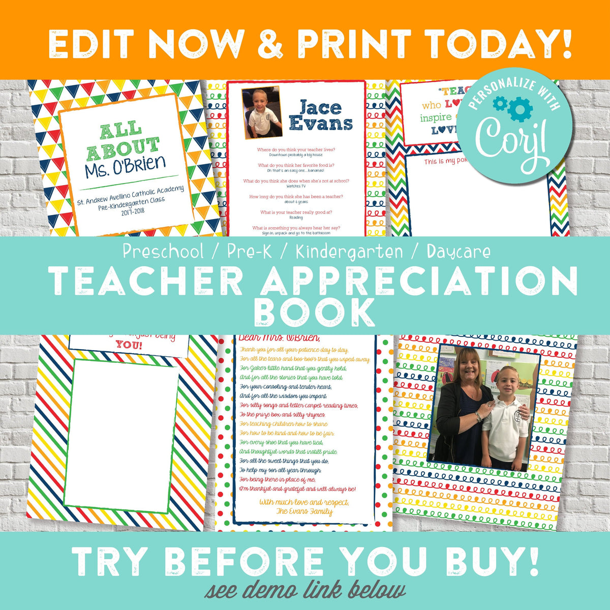 Teacher Book Inscription Editable Teacher Appreciation Book - INSTANT DOWNLOAD – Party Paper Co.