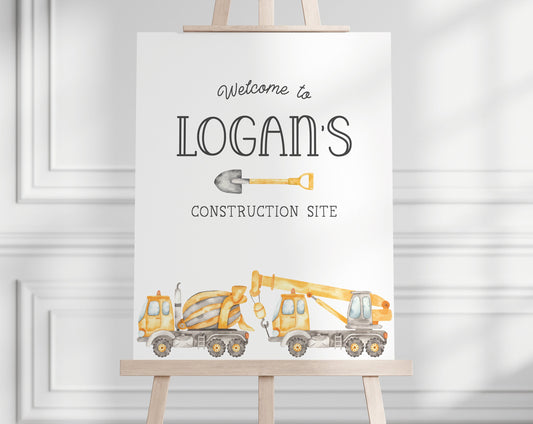 Construction Party Sign - Construction Trucks - Construction Birthday Welcome Sign - Entrance Sign - Wall Decoration - EDITABLE - DIY