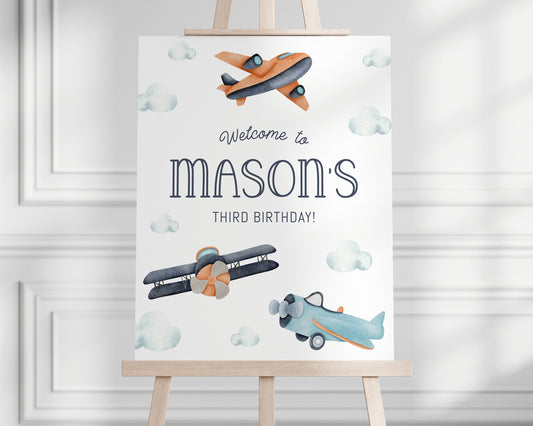 Airplane Birthday Sign - Vintage Airplanes Welcome Sign - Airplane Party Entrance Sign - Wall Decoration - EDITABLE - DIY