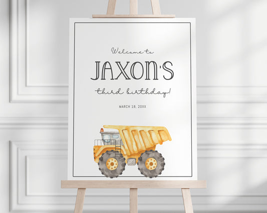 Dump Truck Sign - Construction Truck Party Sign - Modern Dump Truck Birthday Welcome Sign - Entrance Sign - Wall Decoration - EDITABLE - DIY