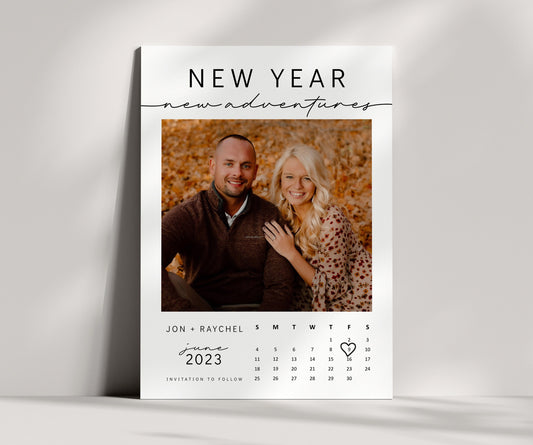 New Years Save the Date Card - New Year New Adventures - Minimalist - Calendar - DIY - Printable - Digital - EDITABLE Template