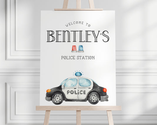 Police Party Sign - Police Car - Policeman Cop Birthday Welcome Sign - Entrance Sign - Wall Decoration - EDITABLE - DIY