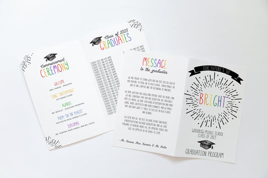 Elementary School Graduation Program - Middle School Ceremony Program - Future is so Bright - Junior High - EDIT YOURSELF