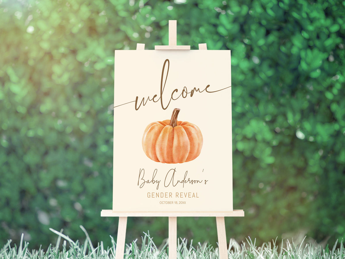 pumpkin gender reveal welcome sign
