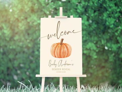 pumpkin gender reveal welcome sign