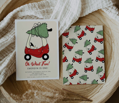 Toy Car Christmas Tree 12 Month Photo Banner – Editable Corjl First Birthday Party Decor