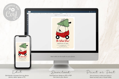 Toy Car Christmas Tree 12 Month Photo Banner – Editable Corjl First Birthday Party Decor