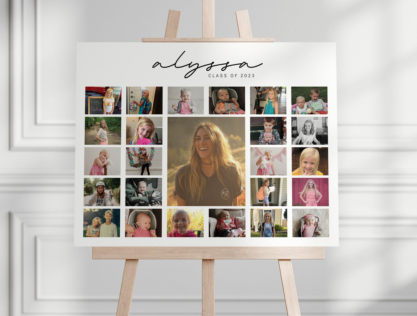 Graduation Photo Template, Photo Collage Sign, 16 School Picture Banner, Photo Board, Preschool, Pre K, Grad Party Decor, EDITABLE