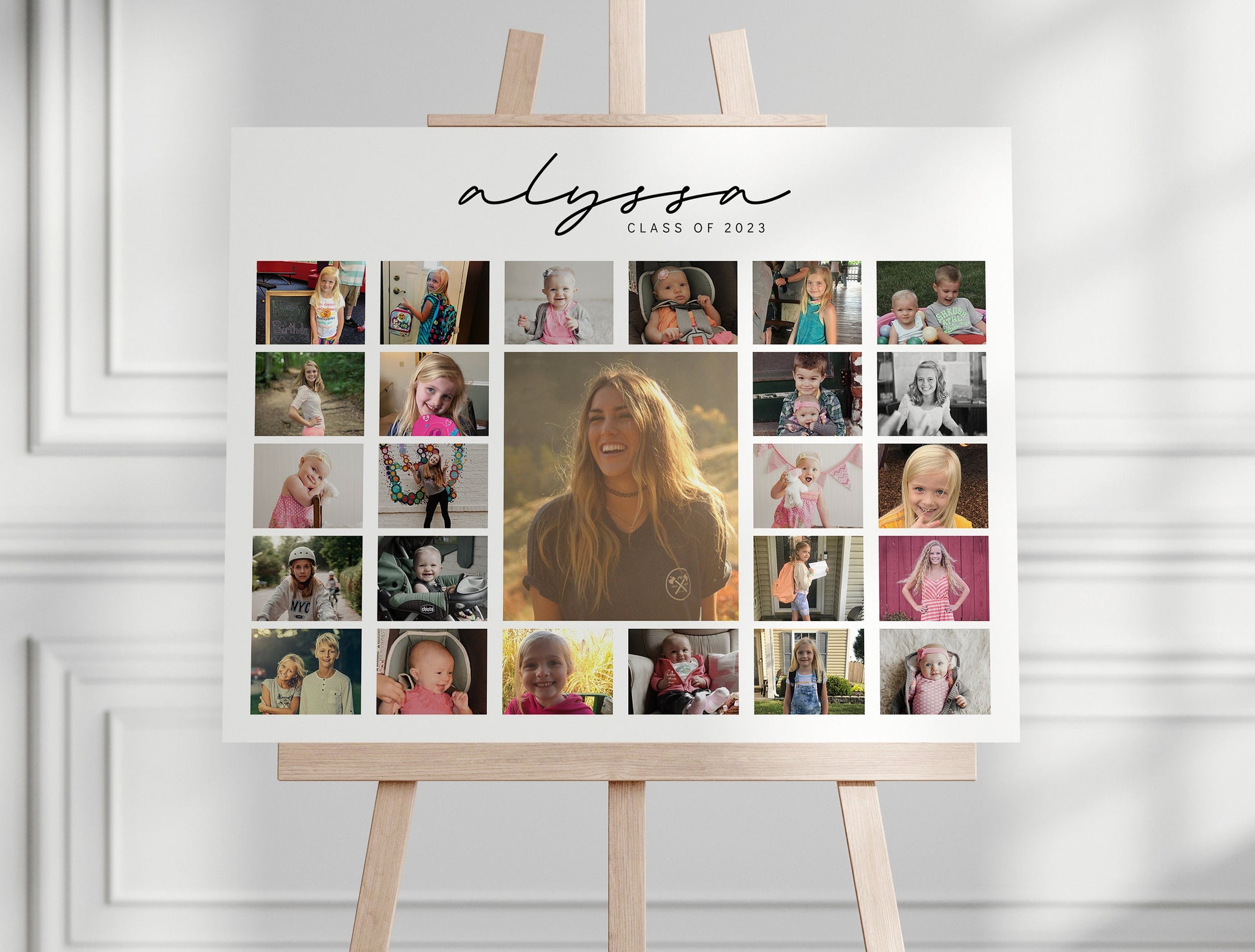 Graduation Photo Template, Photo Collage Sign, 16 School Picture Banner, Photo Board, Preschool, Pre K, Grad Party Decor, EDITABLE