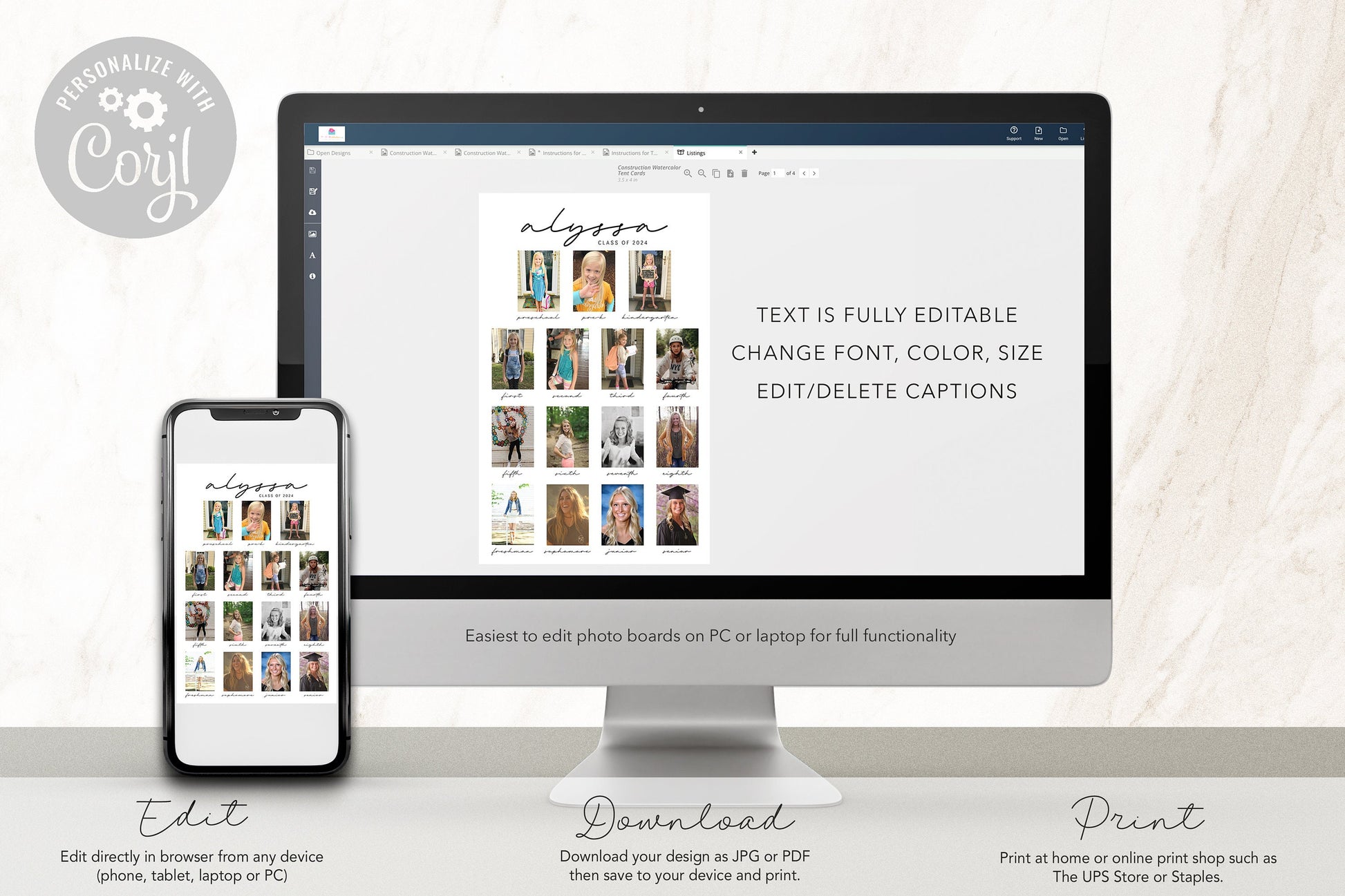 Graduation Photo Template, Photo Collage Sign, 16 School Picture Banner, Photo Board, Preschool, Pre K, Grad Party Decor, EDITABLE